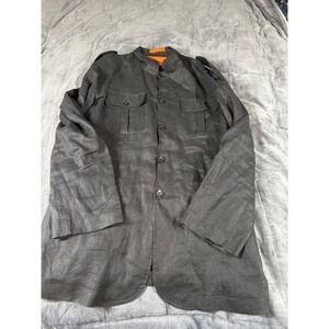 Inserch Limited Edition Mens XL Black 100% Linen Military Field Jacket Mandarin
